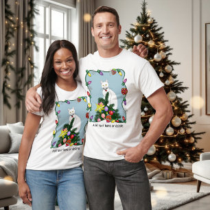 T-shirt Arbre de Noël drôle et festif Chat blanc drôle Ver