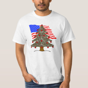 T-shirt Arbre de Noël en Camion du désert avec drapeau amé