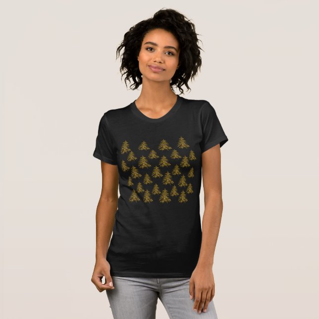T-shirt Arbre de Noël en or brillant (Devant entier)