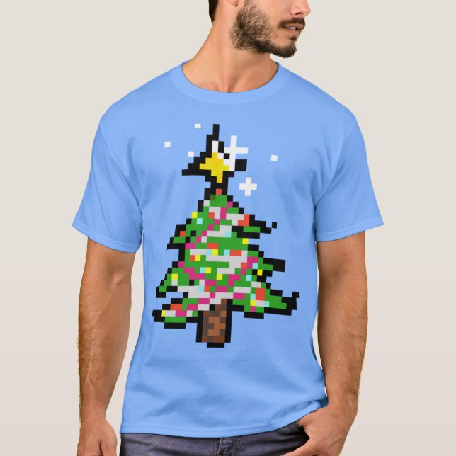 T-shirt Arbre de Noël en Pixel Art Géant (Devant)