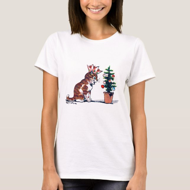 T-shirt Arbre de Noël et chaton, Louis Wain (Devant)