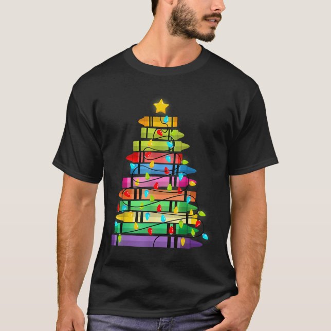 T-shirt Arbre De Noël Fabriqué De Crayons Vie D'Enseignant (Devant)