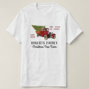 T-shirt Arbre de Noël Ferme Vintage Camion Rouge Nom rusti