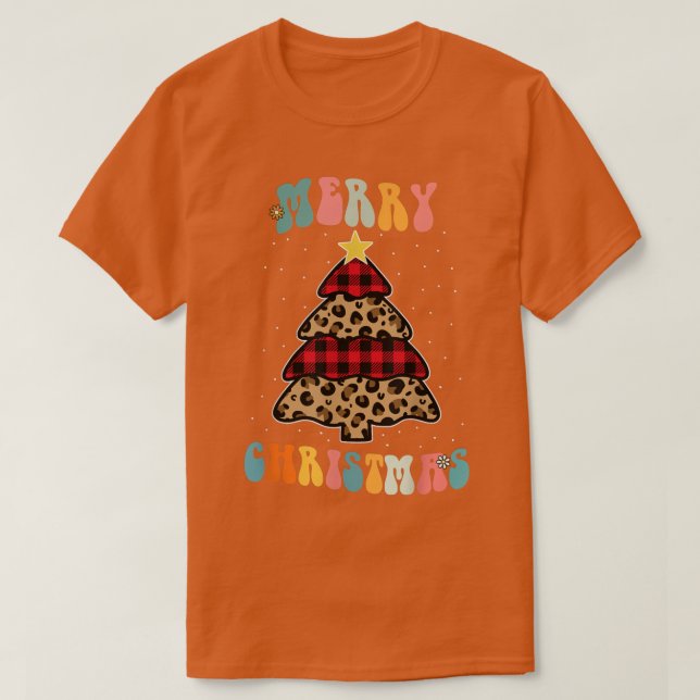 T-shirt Arbre de Noël Lumière Noël Retro Super Leopard Buf (Design devant)