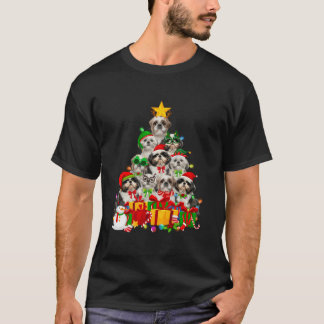 T-shirt Arbre de Noël Lumières Shih Tzu Chien Chien Chien 