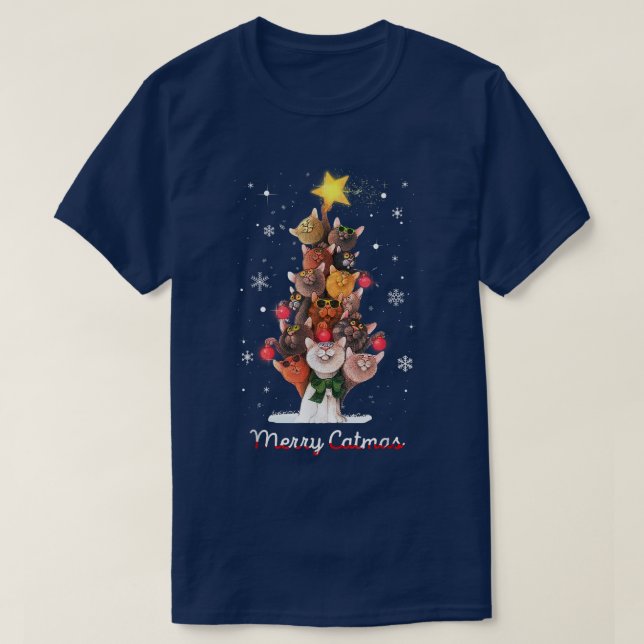 T-shirt Arbre de Noël moche Noël drôle Noël Noël Chat cade (Design devant)