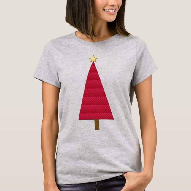 T-shirt Arbre de Noël moderne profond rouge damé (Devant)