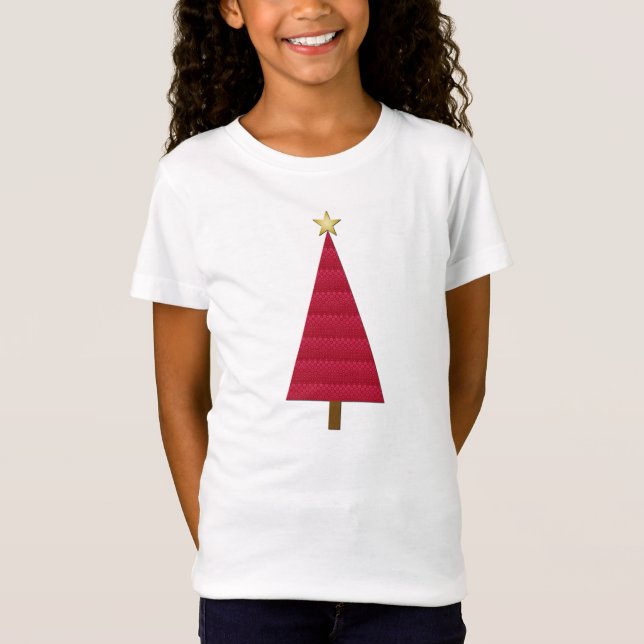 T-Shirt Arbre de Noël moderne profond rouge damé (Devant)