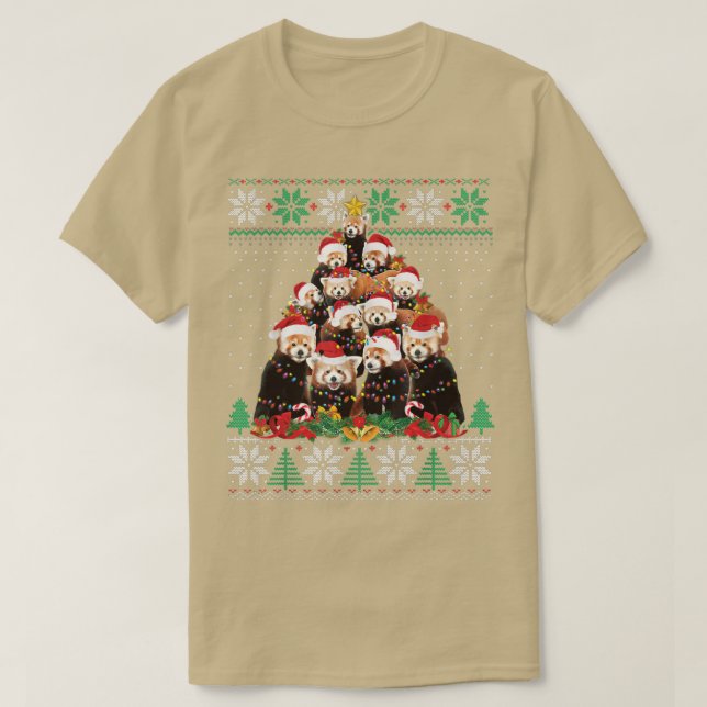 T-shirt Arbre de Noël Panda Rouge Santa Hait Lumières Vila (Design devant)