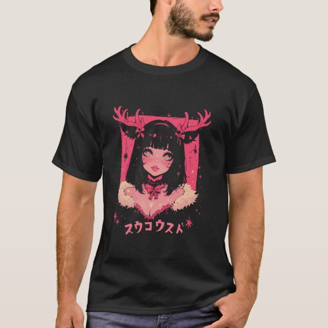T-shirt Arbre de Noël Pastel Anime Girl Waifu sucré Vacanc (Devant)