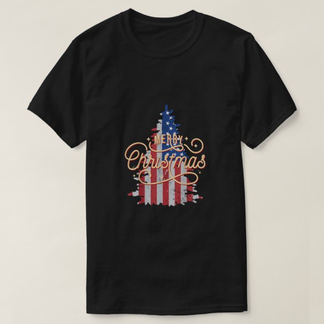 T-shirt Arbre de Noël patriotique US Drapeau Retro Merry C (Design devant)