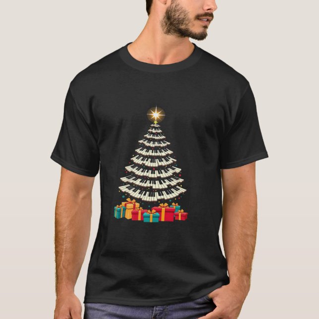 T-shirt Arbre de Noël Piano Clavier Vacances Musique Amant (Devant)