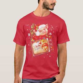 T-shirt Arbre de Noël Pink Pig Lover Drôle Noël Classique