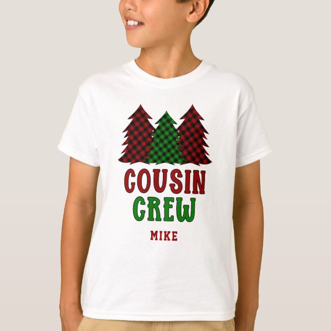 T-shirt Arbre de Noël Plaid de l'équipe de cousine personn (Devant)