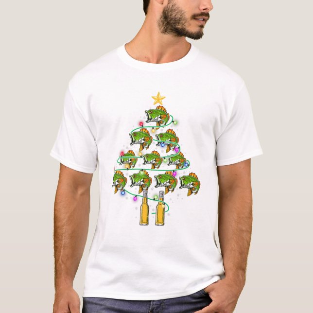 T-shirt Arbre de Noël Poisson et Bière (Devant)