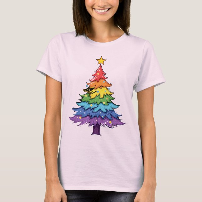 T-shirt Arbre de Noël Rainbow (Devant)