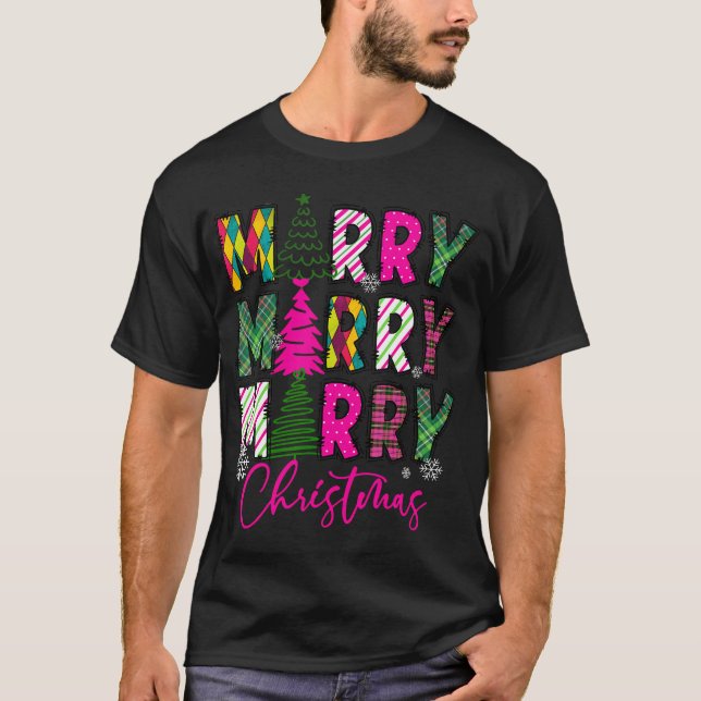 T-shirt Arbre De Noël Rose Et Joyeux (Devant)