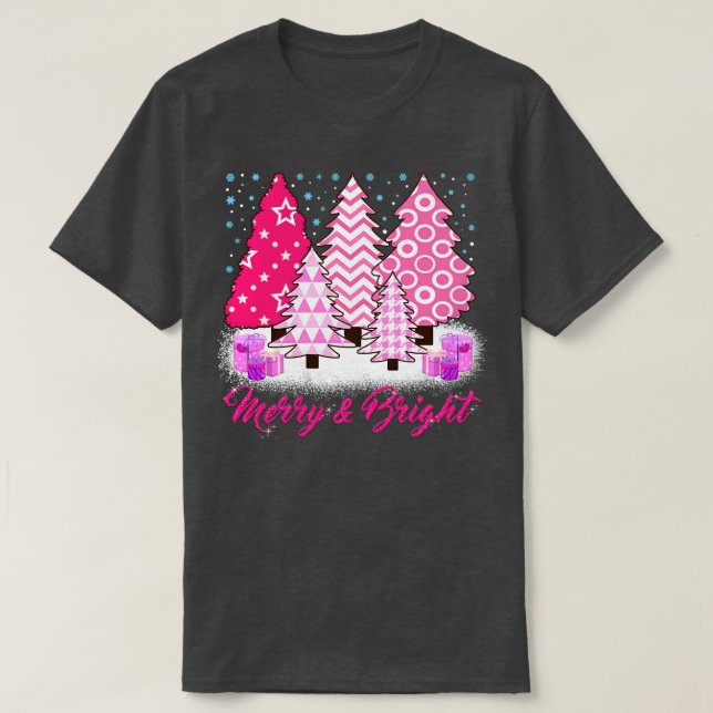 T-shirt Arbre de Noël rose et joyeux, Noël rose (Design devant)