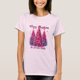 T-shirt Arbre de Noël rose Famille personnalisée