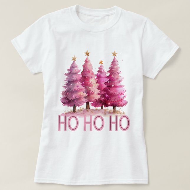 T-shirt Arbre de Noël rose HOHOHOHO (Design devant)