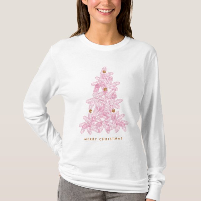 T-shirt Arbre de Noël rose moderne (Devant)
