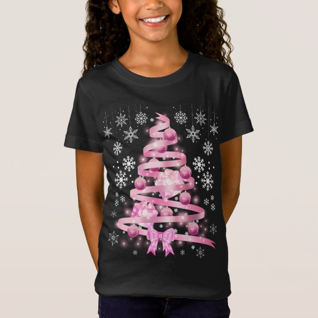 T-Shirt Arbre de Noël rose pâle blanc Snowflake (Devant)