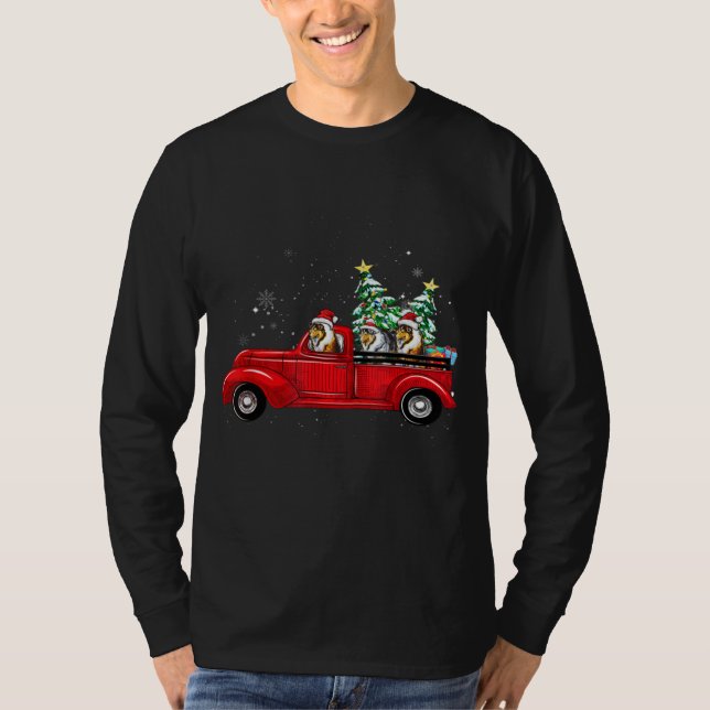 T-shirt Arbre de Noël Rough Collie Chien Conduisant Camion (Devant)
