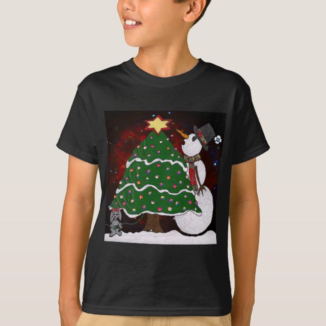 T-shirt Arbre de Noël Snowman Surprise Art Imprimer (Devant)