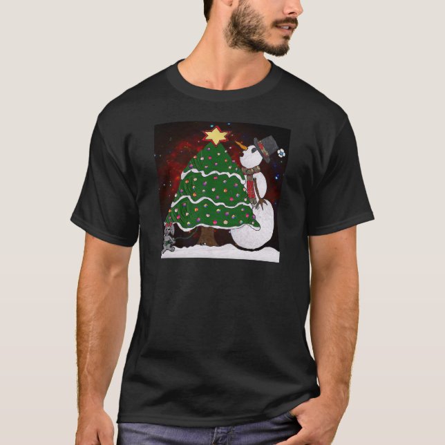 T-shirt Arbre de Noël Snowman Surprise Art Imprimer (Devant)