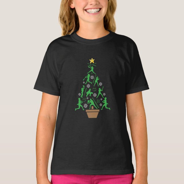 T-shirt Arbre de Noël Softball Filles Femmes (Devant)