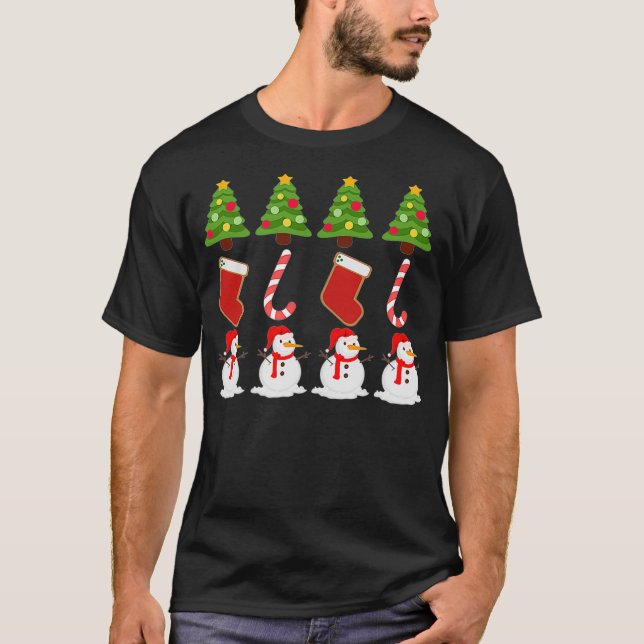 T-shirt Arbre de Noël Stuffes Sucres de canne Snowman Prin (Devant)