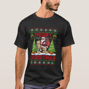 T-shirt Arbre de Noël Style laid Santa Chapeau Poodé Chien