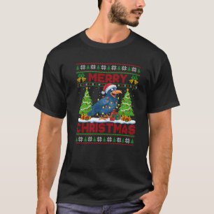 T-shirt Arbre de Noël Style laid Santa Hat Raven Bird Chri