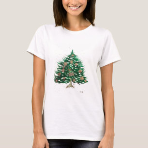 T-shirt Arbre de Noël vintage aquarelle vert hiver