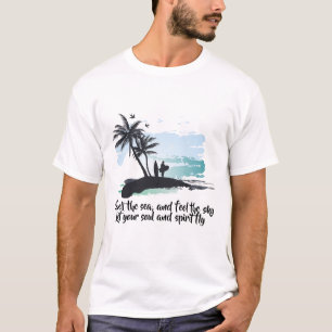 T-shirt Arbre de palmier aquarelle bleu noir, eau océan Ét