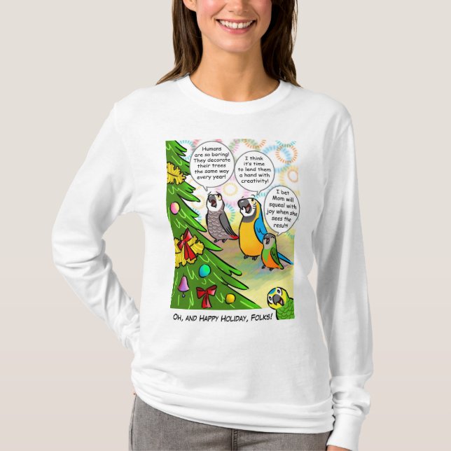 T-shirt Arbre de perroquets et de Noël (Devant)
