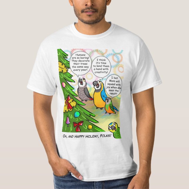 T-shirt Arbre de perroquets et de Noël (Devant)