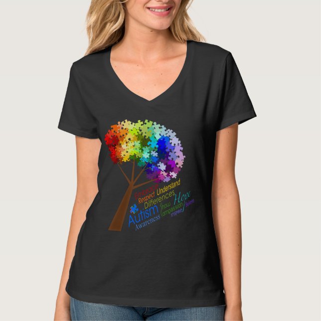 T-shirt Arbre de puzzle d'arc-en-ciel de sensibilisation (Devant)