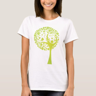T-shirt Arbre de vecteur de vert de chaux avec l'oiseau