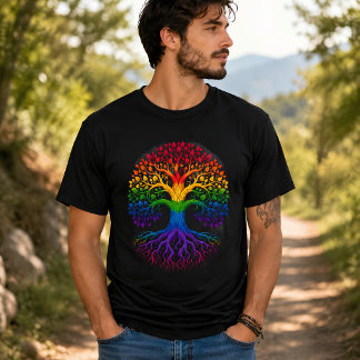 T-shirt Arbre de Vie Arc-en-Ciel Artistique Vibrant