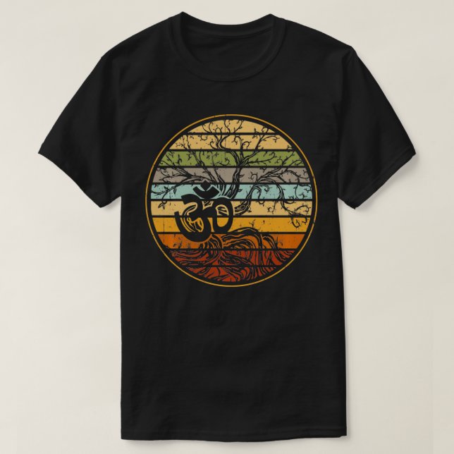 T-shirt Arbre de vie avec Om Symbole Yoga Cadeau Retro Pul (Design devant)