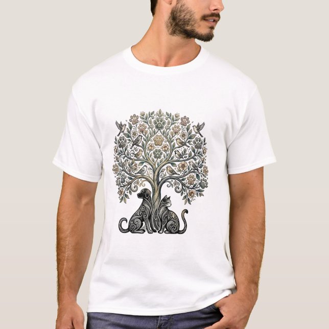 T-shirt Arbre de Vie Chien Chat  (Devant)