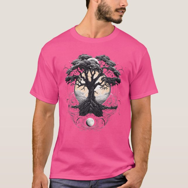 T-shirt Arbre de vie triangle géométrique Yin Yang Phase d (Devant)
