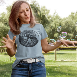 T-shirt Arbre de vie Yin Yang Banyan Monochromatique Bleu