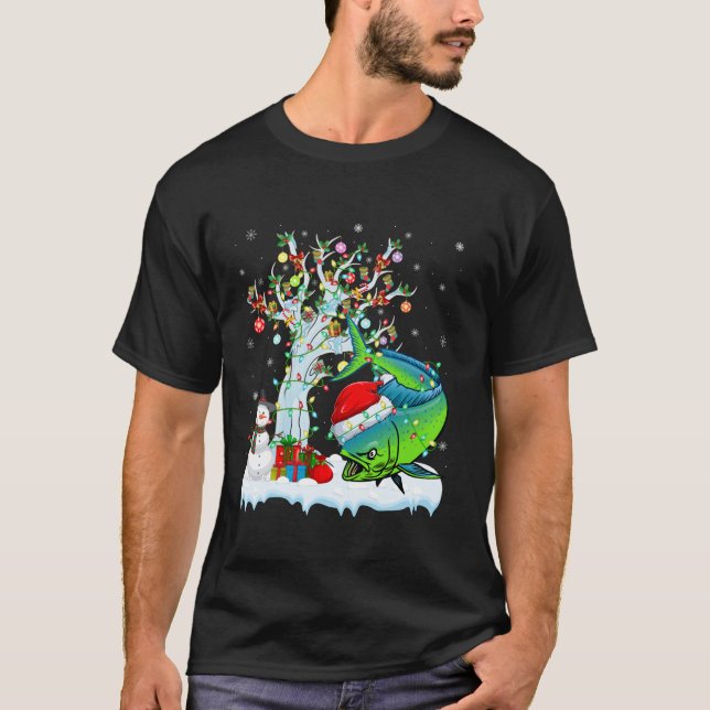 T-shirt Arbre d'éclairage de Noël chapeau Mahi Mahi Poisso (Devant)