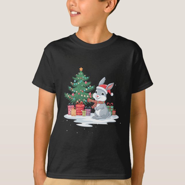 T-shirt Arbre d'éclairage Noël Lapin Lapin Lapin Lapin Lap (Devant)