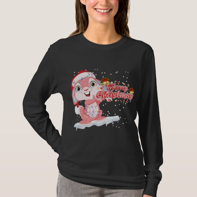 T-shirt Arbre d'éclairage Noël Lapin Lapin Lapin Lapin Lap (Devant)