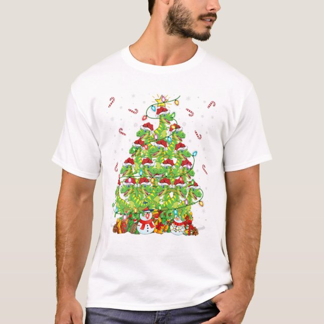 T-shirt Arbre d'éclairage Xmas Père Noël T Rex (Devant)