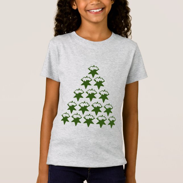T-Shirt Arbre des étoiles de neige vertes de Noël (Devant)