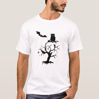 T-shirt Arbre effrayant avec hibou, chauve-souris et araig